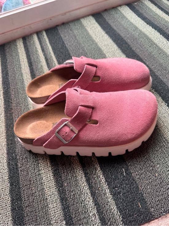 Birkenstock Shoes - Birkenstock Papillio Pink Suede Clog Mules
